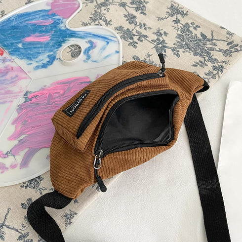 Corduroy Fanny Pack for Women Waist Bag Travel Crossbody Belt Bags Small Bum Purse Hiking Daypack for Running Workout...
