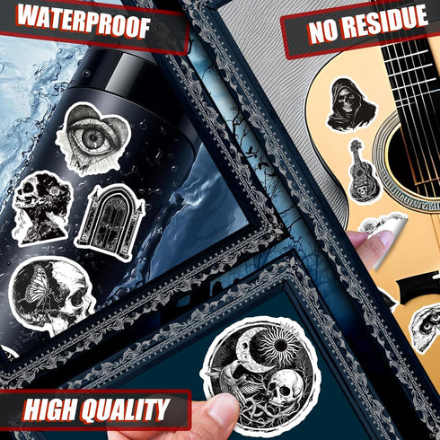 100PCS Cool Gothic Stickers Waterproof Punk Sticker for Water Bottle, Phone Case, Laptop, Black and White Stickers, Horror Vinyl Graffiti Decals E...