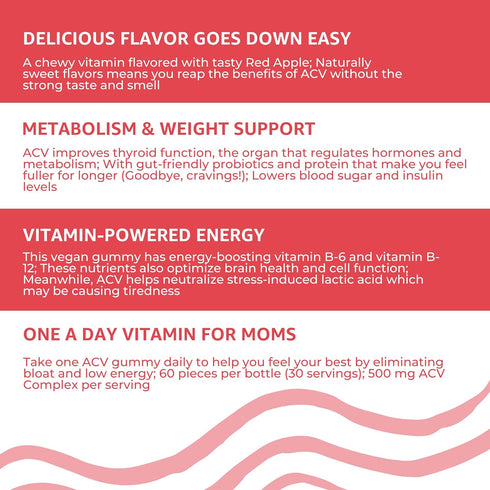 Baby Blues Apple Cider Vinegar Gummies - Vegan, Non-GMO & Gluten-Free, Postpartum Dietary Supplement with Both Vitamin B-6 & B12, 60 Pieces per Bo...