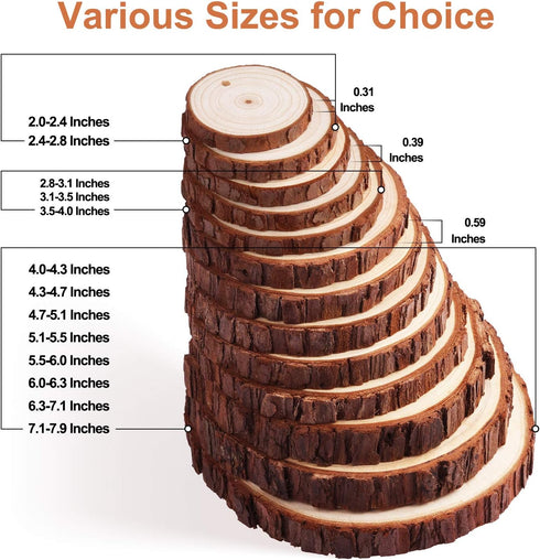 Fuyit Wood Slices 30 Pcs 2.0-2.4 Inches Craft Wood kit Unfinished Predrilled Tree Slices with Hole, Wooden Circles for Arts and Crafts Christmas O...