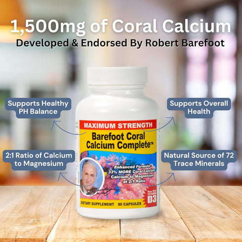 1500mg, 90 Capsules- Coral Calcium Supplement Developed by Bob Barefoot- Supports Overall Health & PH Levels- Contains Calcium, Magnesium & Vitami...