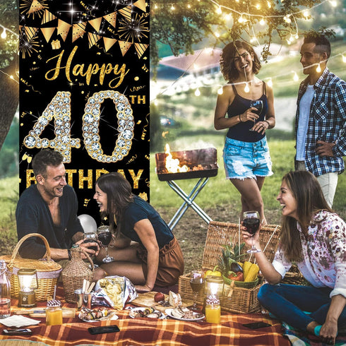 40th Birthday Decorations Door Banner, Black Gold Happy 40th Birthday Decorations Women Men, Door Cover Sign Poster Decor, 40 Year Old Birthday Pa...