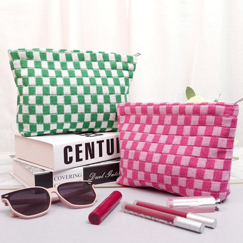 4pcs Lager Checkered Makeup Bag Cosmetic Bag for Women, Y2k Accessories Aesthetic Plaid Makeup Bag for Women, Large Capacity Pencil Case Makeup Br...