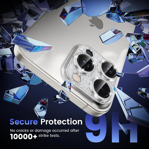 Tensea for iPhone 15 Pro & iPhone 15 Pro Max Camera Lens Protector, Bling Tempered Glass Cover Camera Screen Protector Built-in Metal Ring Protect...