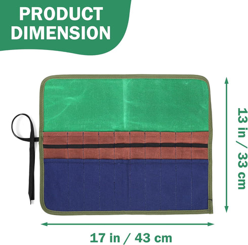 Paint Brush Roll Up Case, Heavy Duty 16oz Waxed Canvas Paintbrush Holder, 20 Pockets & Tie Rope Pencil Storage Roll - 17" W x 13" L - Green...