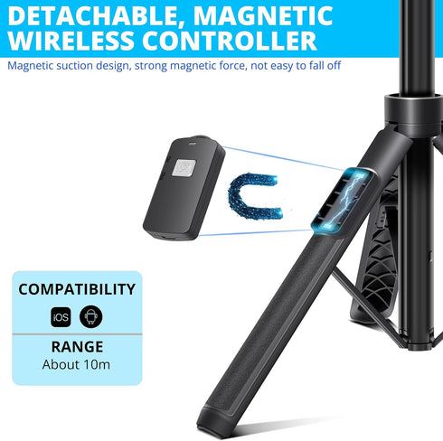 BZE 62 inches Extendable Selfie Stick Tripod with Wireless Remote & Phone Holder, Portable Aluminum Alloy 3 in 1 Stand for Group Photos, Vlogging ...