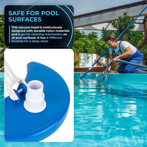 BlueStars Ultra-Durable Half Moon Pool Vacuum Head with Bristle - for Vacuum Hose 1-1/4 or 1-1/2’’ - for Inground & Above Ground Pools & Spas - Fl...