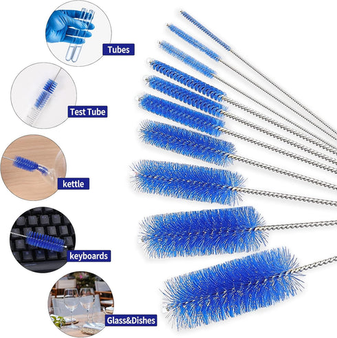 CiaraQ Bottle Cleaning Brushes, 8 Inch Nylon Tube Brush Set, Cleaner for Narrow Neck Bottles Cups with Hook, Set of 10pcs. Navy Blue...