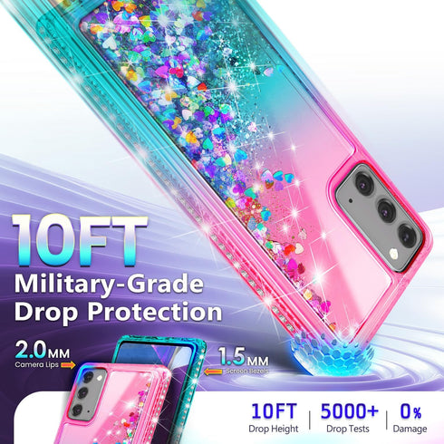 NGB Designed for Samsung Galaxy Note 20 & Note 20 5G Case, Pink/Aqua | Glitter Liquid Sparkle Cute Cover for Women Girls Kids | with Screen Protec...