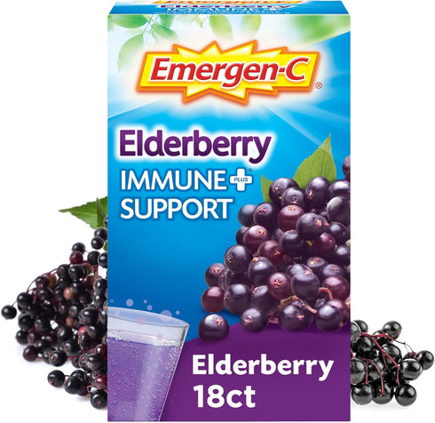 Emergen-C Immune+ Vitamin C 1000mg (18 Count, Elderberry) Dietary Supplement Fizzy Drink Mix Powder Packets...