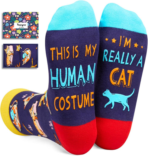 HAPPYPOP Funny Cat Gifts Cat Mom Gifts for Women, Novelty Cat Socks Crazy Silly Fun Socks Gifts for Her...
