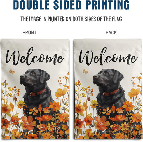Floral Black Lab Garden Flag Large Fall House Flag 28x40 Double Sided Orange Wildflower Labrador Dog Yard Flags for Outside Autumn Lawn Flags Welc...