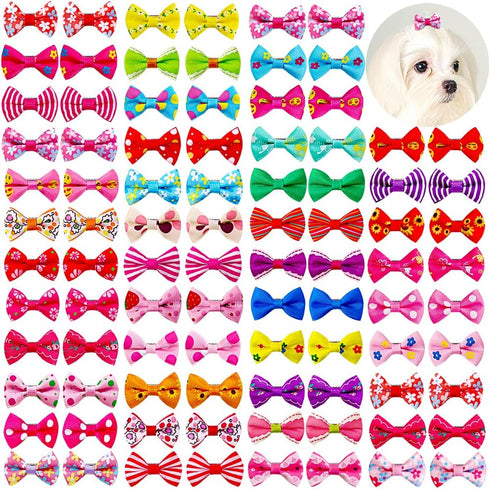 80pcs Dog Bows Clips, Bulk Cute Mini Pet Small Youkie Dog Hair Bows with Clips, Mix Handmade Puppy Dog Hair Grooming Bows with Metal Alligator Cli...