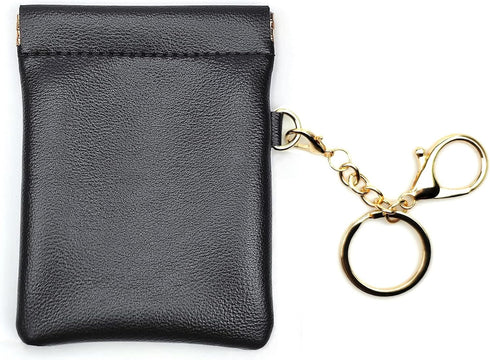 Leather Squeeze Coin Purse with Keychain Small Change Holder Slim Wallet Pouch Card Holder For Women & Men (Black)...