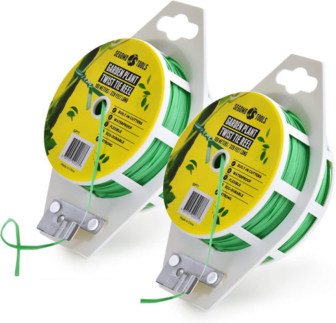 Segomo Tools 2 Pack 328 Feet (100 Meter) Long Garden Twist Tie Reel with Cutter - All-Purpose Plant Ties - Twist Ties for Plants - Garden Wire - P...