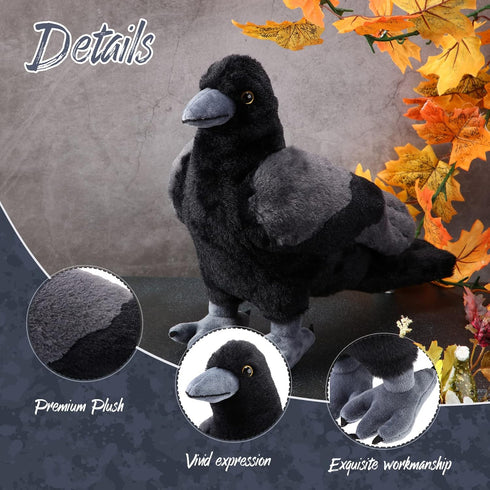 Aoriher 12 Inch Crow Plush Stuffed Animal Soft Black Fluffy Plush Toy Realistic Bird Stuffed Animal for Home Decoration Pet Party Favors Animal Co...
