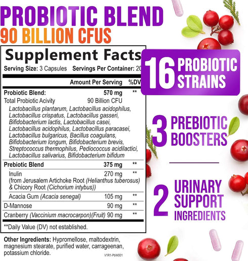 Probiotics for Women with Prebiotics - Women's Probiotic Blend Formulated for Digestive, Vaginal PH, Urinary & Immune Health Support, 90 Billion C...