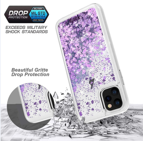 for iPhone 11 Pro Max Case, Double Layer Design Bling Flowing Liquid Floating Sparkle Colorful Glitter Waterfall TPU Protective Phone Case for iPh...