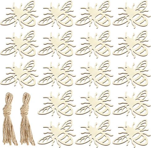 Amosfun 20pcs Bee Wooden Ornaments Unfinished Wood Slices Crafts Predrilled with Hole Spring Easter Bee Festival Party Decorations DIY Painting St...