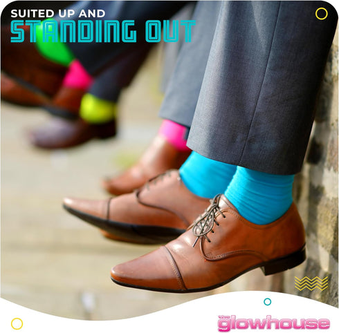 Casual Dress Socks for Men, Bright Neon Solid Color, Comfortable Crew Socks, Rock n Roll Fancy Dress, Ideal...