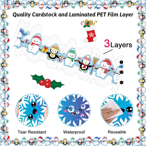 67ft Winter Christmas Bulletin Board Border Snowman Snowflake Bulletin Board Decorations Winter Penguin Borders Trim for Xmas Holiday Classroom Sc...