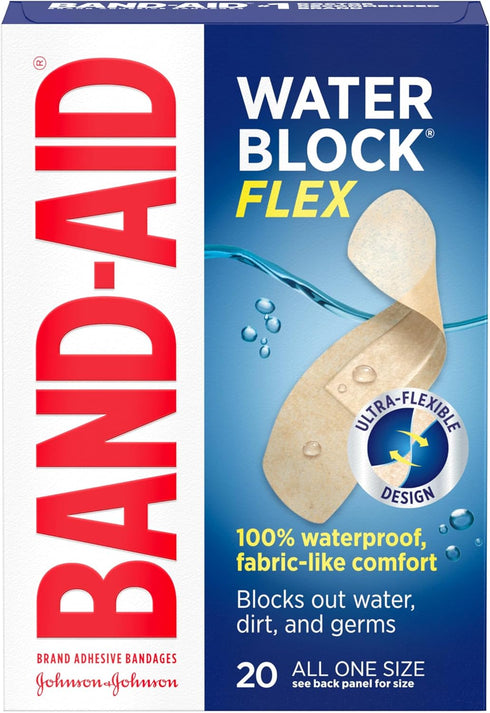 Band-Aid Brand Water Block Flex 100% Waterproof Adhesive Bandages for First-Aid Wound Care of Minor Cuts, Scrapes & Wounds, Ultra-Flexible Design,...