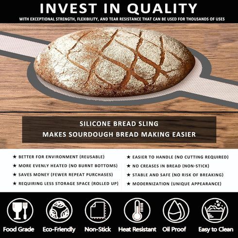 Silicone Bread Sling Oval and Round for Dutch Oven, KITMAL Non Stick Reusable Silicone Baking Mat with Long Handles Sourdough Bread Baking Supplie...