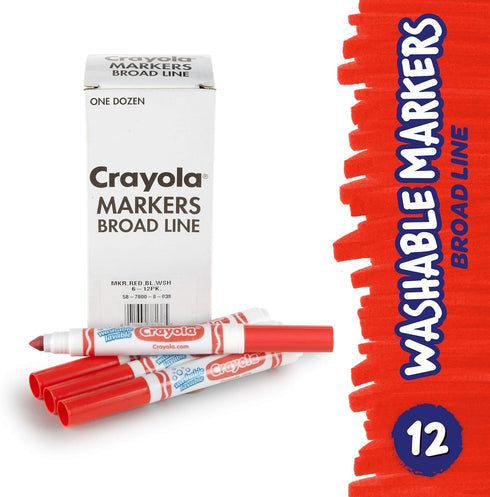 Crayola Washable Markers - Red (12ct), Kids Broad Line Markers, Bulk Markers for Classrooms & Teachers...