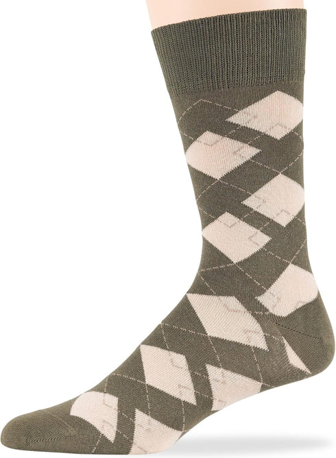 7Bigstars Men's Cotton Dress Crew Socks -6 pack-Argyle Stripes Dots-Large-Brown Blue Black Grey Beige Green...