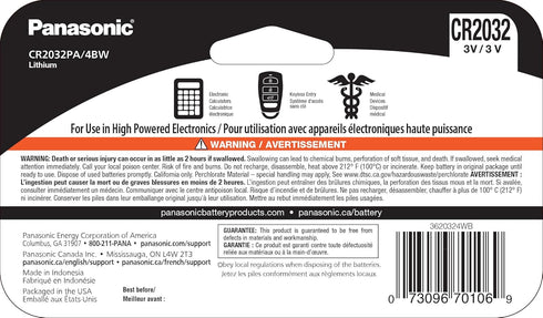 Panasonic CR2032 3.0 Volt Long Lasting Lithium Coin Cell Batteries in Child Resistant, Standards Based Packaging, 4 Pack...