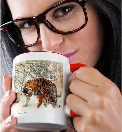 3dRose mug_214340_5 "Siberian Tiger and Cub" Two Tone Mug, 11 oz, Red...