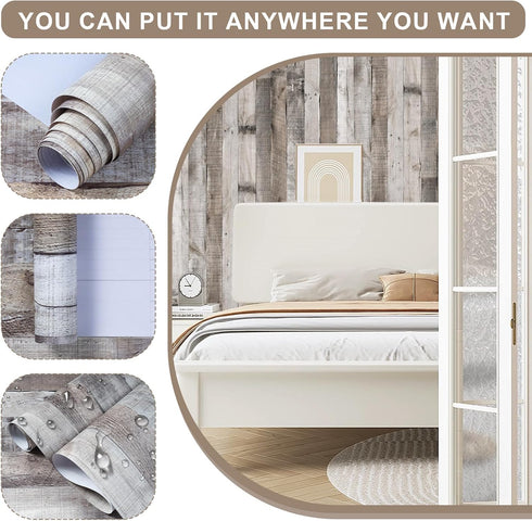 Vintage Wood Wallpaper Rustic Wood Wallpaper Stick and Peel Self Adhesive Removable Distressed Wood Look Wallpaper Vinyl Shelf Home Wood Panel Wal...