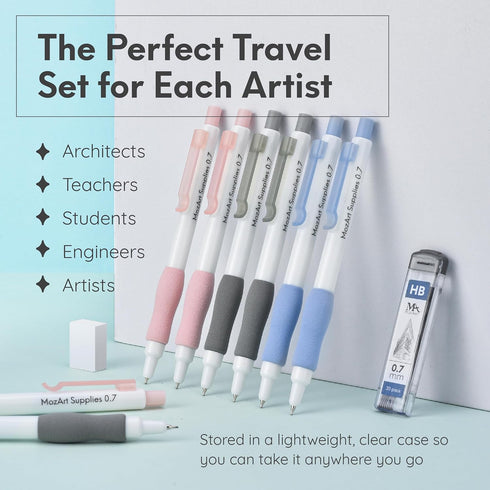 MozArt Cute Mechanical Pencil Set 0.7mm, 16PCS with 30 HB Lead Refills Drafting, Art, Drawing Supplies, Aesthetic Pastel Mechanical Pencils for Gi...