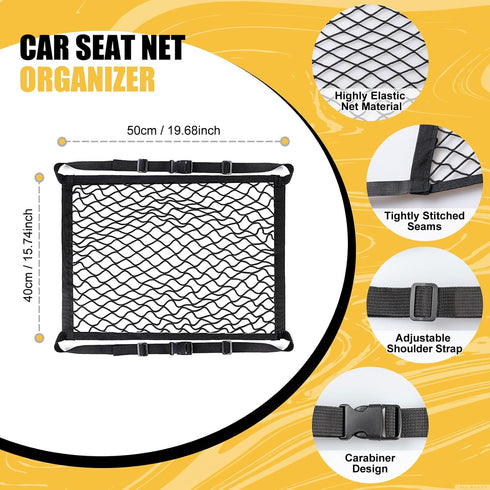 Car Seat Net Organizer Elastic Single Layer Storage Mesh Net Fit for Car Truck SUV Front Seat Car Handbag Holder Net with Adjustable Shoulder Stra...