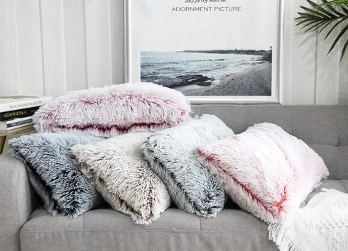 Uhomy 2 Packs Fluffy Accent Pillows Cover 20"x12", Soft Gray Ombre Faux Fur Throw Pillow Case, Modern Luxury Decorative Square Cushion Cover for F...