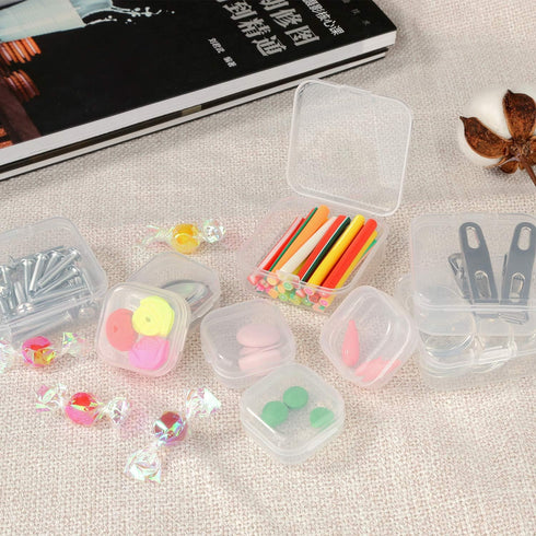 Plastic Beads Storage Containers - Mini Clear Square Box Empty Case with Lid for Earplugs, Pills, Jewelry, Hardware or Any Other Small Craft Gadge...