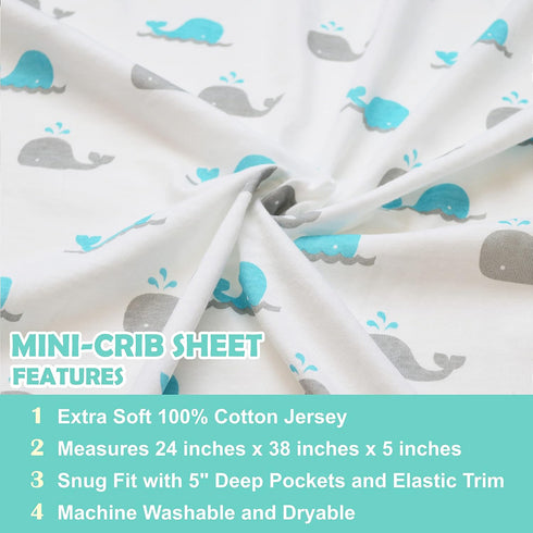 American Baby Company 100% Natural Cotton Fitted Mini Crib Sheet 38" x 24" - Soft & Breathable Small Nesting Portable Crib Sheet, Fits Pack N Play...