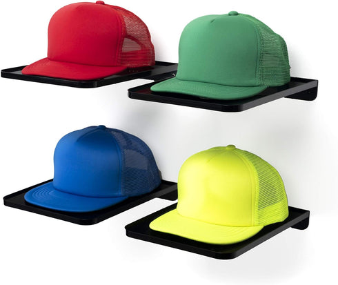 Boxy Concepts Hat Rack for Wall - Pack of 4 Premium Hat Organizer for Baseball Caps - Hat Storage, Hat Holder, & Hanger Your Ball Caps - Plastic W...