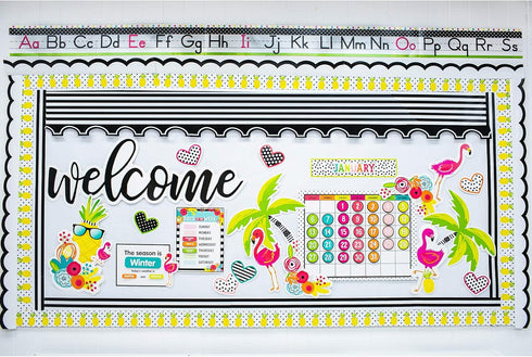 Schoolgirl Style Simply Stylish Tropical 92-Piece Calendar Bulletin Board Set for Classroom, Monthly Wall Calendar with Numbers, Birthdays and Mor...
