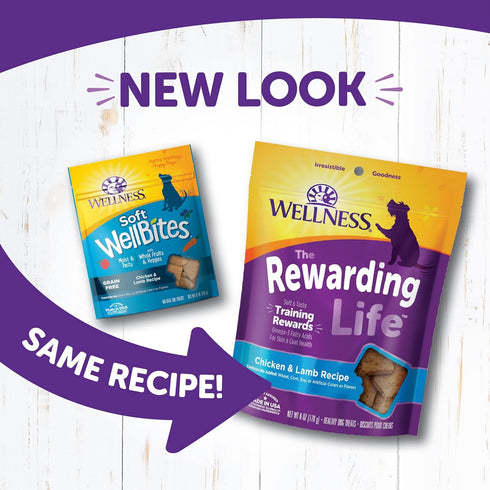 Wellness Rewarding Life Grain-Free Soft Dog Treats, Made in USA with Healthy Ingredients, Ideal for Training (Chicken & Lamb Recipe, 6-Ounce Bag)...