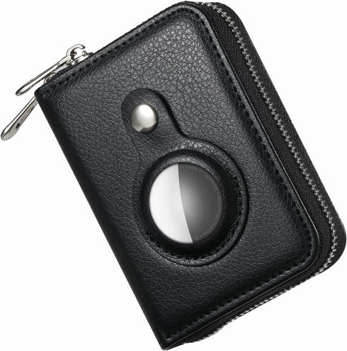 AirTag Credit Card Holder Wallet for Men Women Air Tag RFID Blocking Leather Cash Cards Organizer Zipper Wallet Case Black...