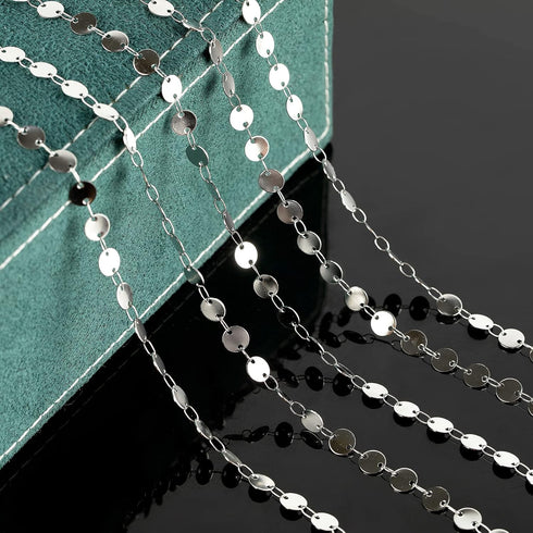 UMAOKANG Silver Chain for Jewelry Making, 16.4 Feet Stainless Steel Flat Sequin Link Chain Bulk Chain Necklace Bracelet DIY Jewelry Supplies Findi...