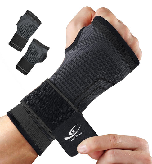 HiRui 2-Pack Wrist Brace Wrist Wraps, Hand Compression Sleeves with Wrist Straps Support for Fitness Weightlifting MTB Tendonitis Carpal Tunnel Ar...