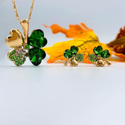 Mall of Style Four Leaf Clover Necklace - Green St.Patrick's Day Earrings for Women - Shamrock Earrings - Irish Jewelry - Shamrock Pin Brooch - Gr...