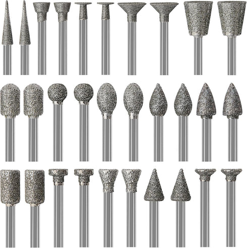 Stone Carving Set Diamond Burr Bits Compatible with Dremel, 30PCS Polishing Kits Rotary Tools Accessories with 1/8’ Shank for Carving, Engraving, ...