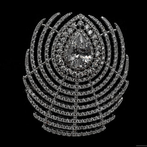 Stunning Stylish Clear Pear Stone Accent Peacock Feather Art Deco Brooch Pin Creative Accessory...