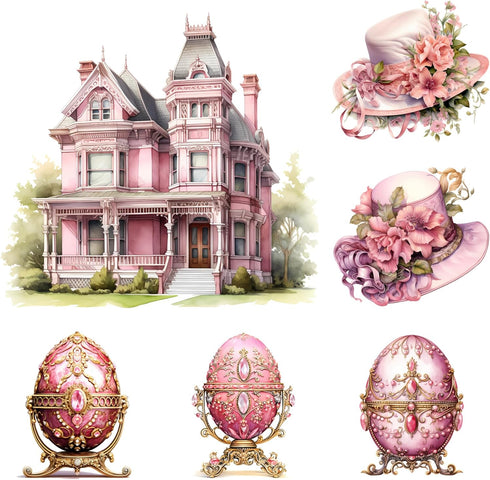 72 Pcs Pink Victorian Era Scrapbook Stickers Set, Aesthetic Sticker for Scrapbooking and Journaling, Junk Journal Supplies, Bullet Journals Materi...