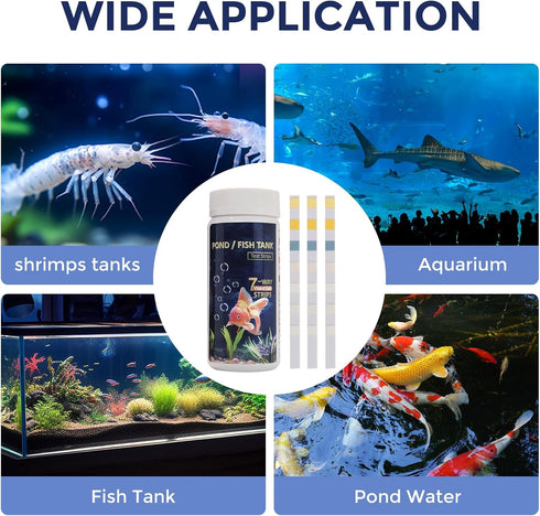 7 in 1 Aquarium Test Strips, 100 Strips Fish Tank Water Quality Test Freshwater Saltwater Test Kit for Test pH, Carbonate, Alkalinity, Hardness, C...