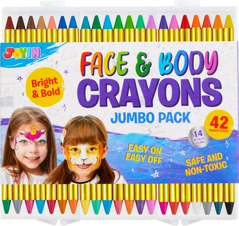 42PCS Face and Body Paint Crayons, Face Painting Kit Safe and Non-Toxic Ultimate Party Pack Including 14 Metallic Colors for Birthday Makeup Party...