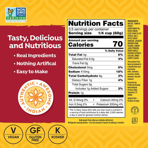 Tasty Bite Goan Style Spicy Vindaloo Simmer Sauce, 7-Ounce 5-Pack, 3-4 Servings Per Pouch, Vegan, Kosher, Non GMO...